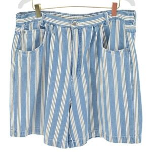 Vintage Bill Blass Pleated 90s High Rise Striped Denim Long Shorts